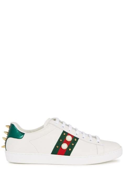 gucci white sneakers with pearls|Gucci ace metallic snakeskin sneakers.